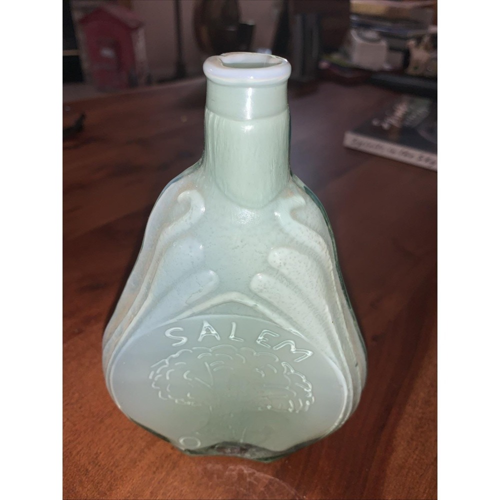 Sea Foam Opaque Glass Collectible Bottle  Salem NJ Vintage 70s 7" Rare